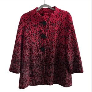 JM Collection Red and Black Brocade Jacket size M